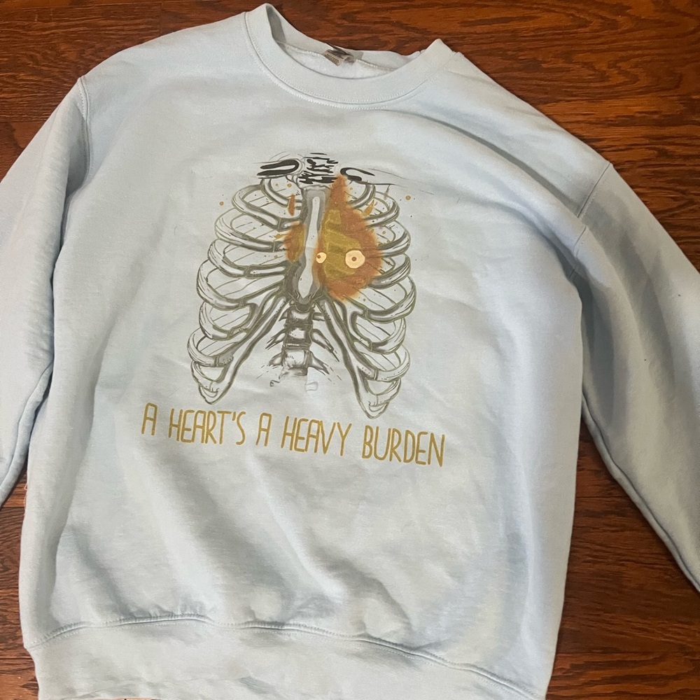 Gildan Light Blue Crewneck Sweatshirt with Ribcage & Heart Graphic